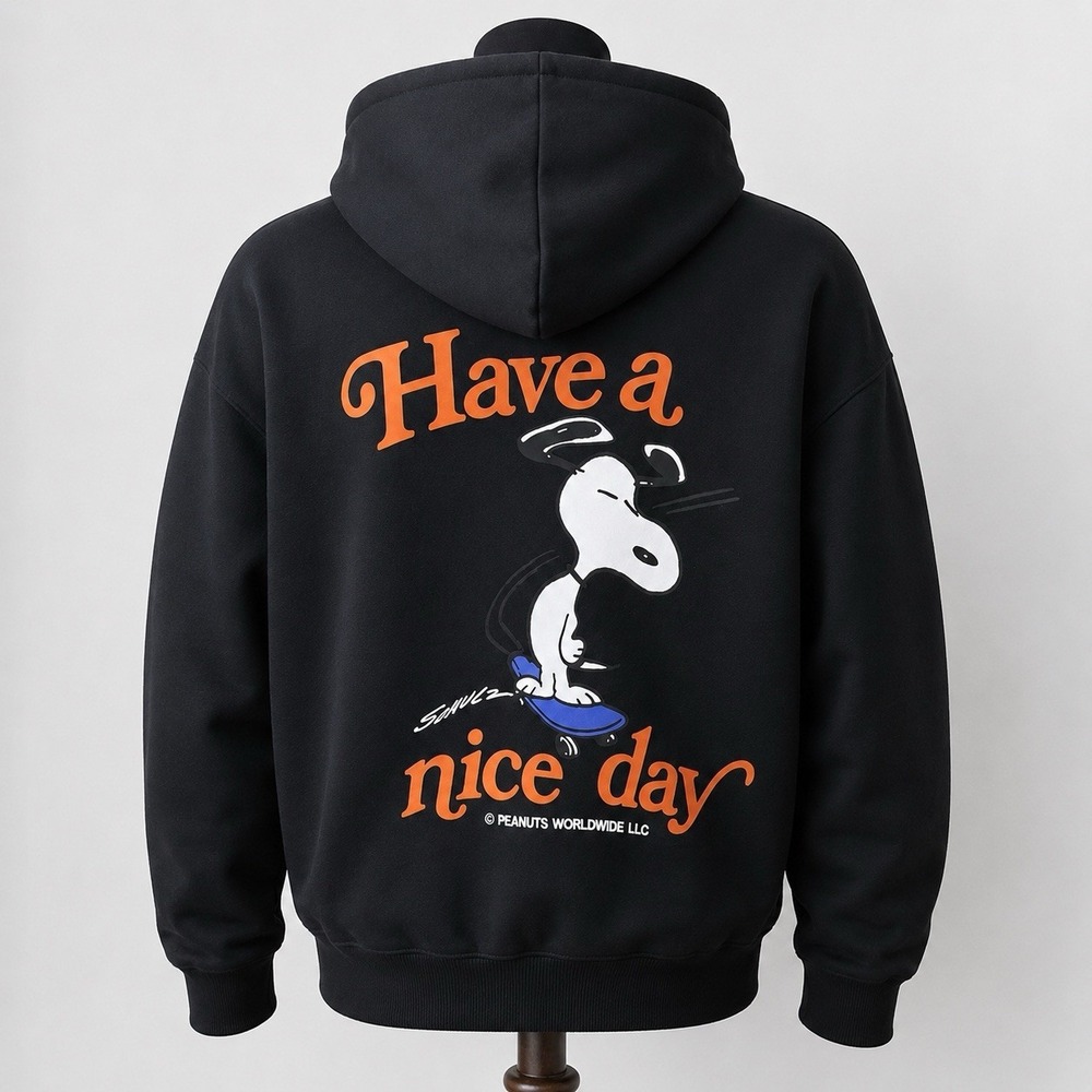NWT Neff x Peanuts Snoopy Have a Nice Day Graphic Pullover Hoodie Black XL